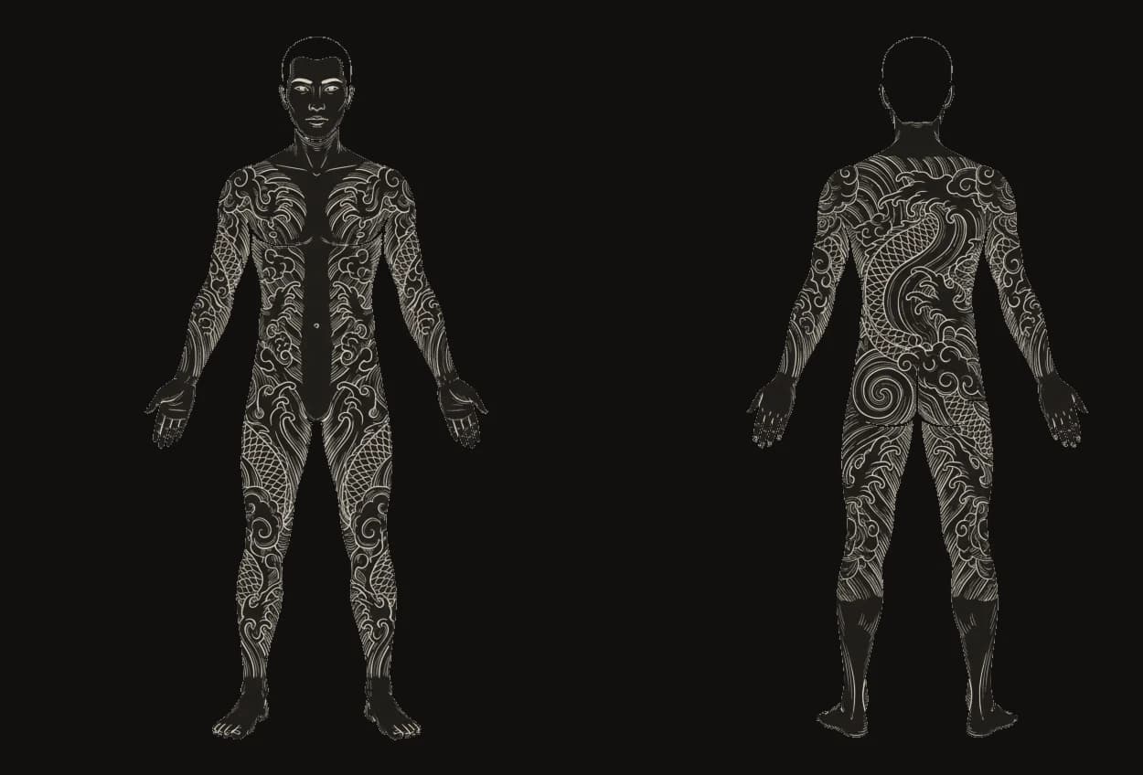 Diagram of the body from the front and the back: choose an area to read about it