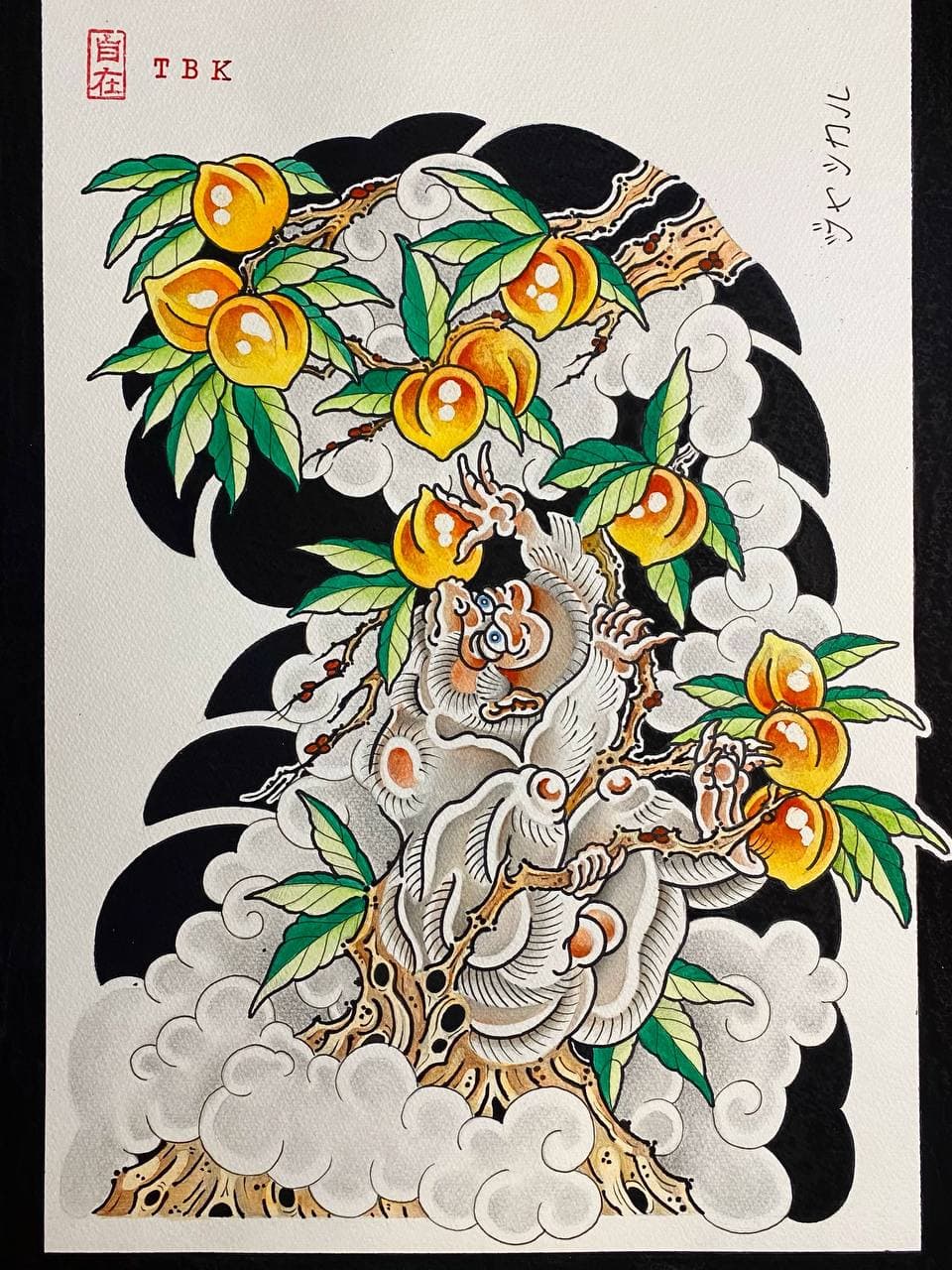 Macaque in peaches. — flash tattoo sketch in the “Japanese” style