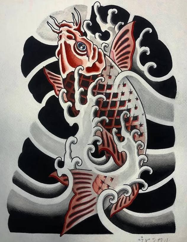 Koi  — flash tattoo sketch in the “Japanese” style