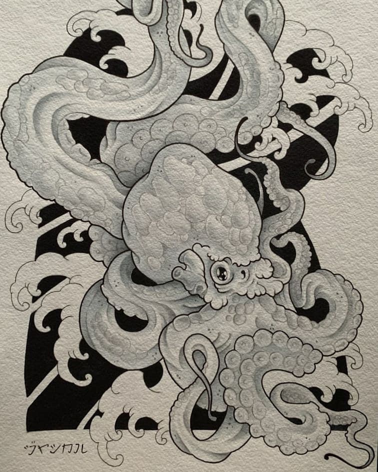 Octopus. — flash tattoo sketch in the “Japanese” style